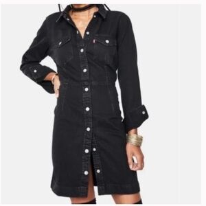 Levi’s dark Gray Black Denim Dress snap button front longline jacket XL